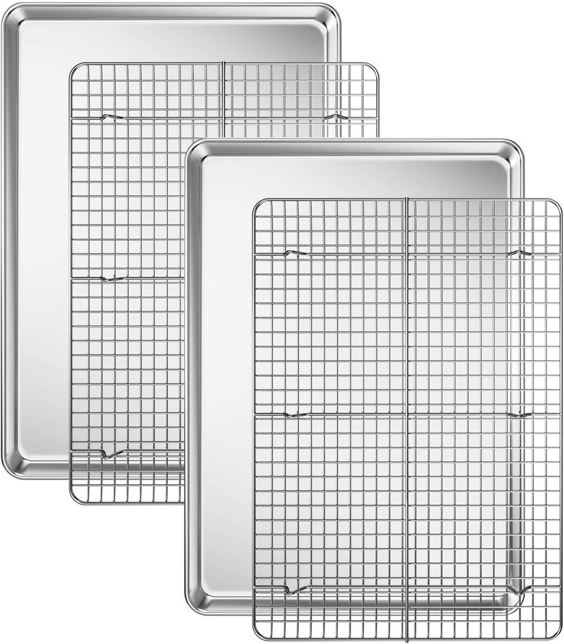 Deedro Baking Sheet with Cooling Rack Set [2 Sheets + 2 Racks], Stainless Steel Cookie Half Sheets Baking Pan Oven Tray with Rack, 17.3 x 12.3 x 1 Inch, Heavy Duty, Non-toxic, Easy Clean - Image 1