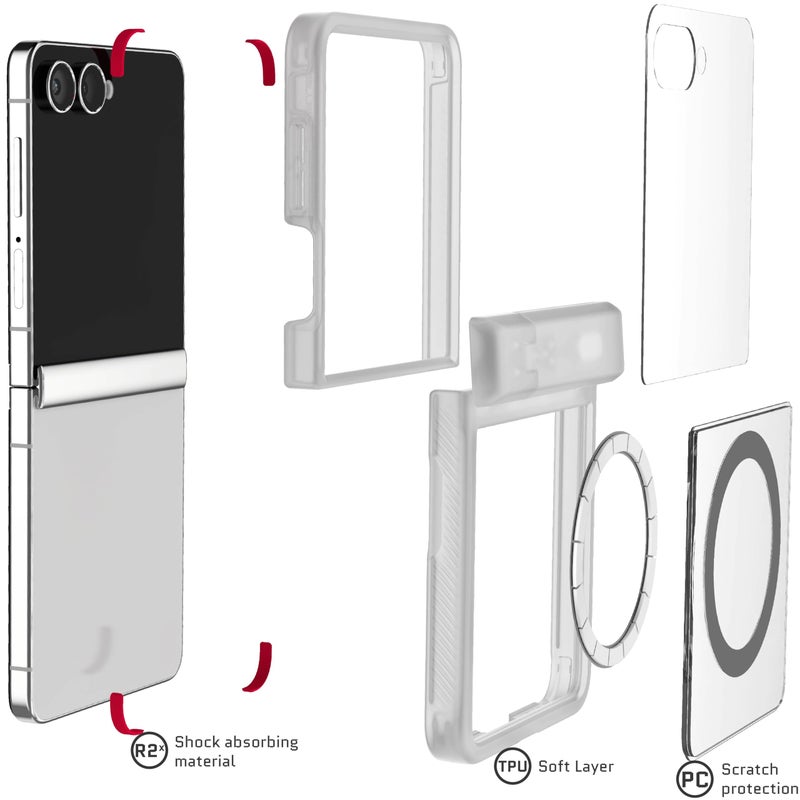 Ghostek Covert Clear Galaxy Z Flip 7 Case with Built-in Kickstand, MagSafe and Full Hinge Protection Designed for 2025 Samsung Galaxy Flip7 (6.9") (Clear) - Image 5