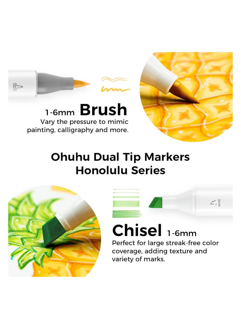 Ohuhu Alcohol Markers Brush Tip - AP Certificated Double Tipped Art Marker Set for Artist Adults Coloring Illustration- 72 Colors - Refillable - Chisel and Brush Dual Tips - Honolulu of Ohuhu Markers - Image 2