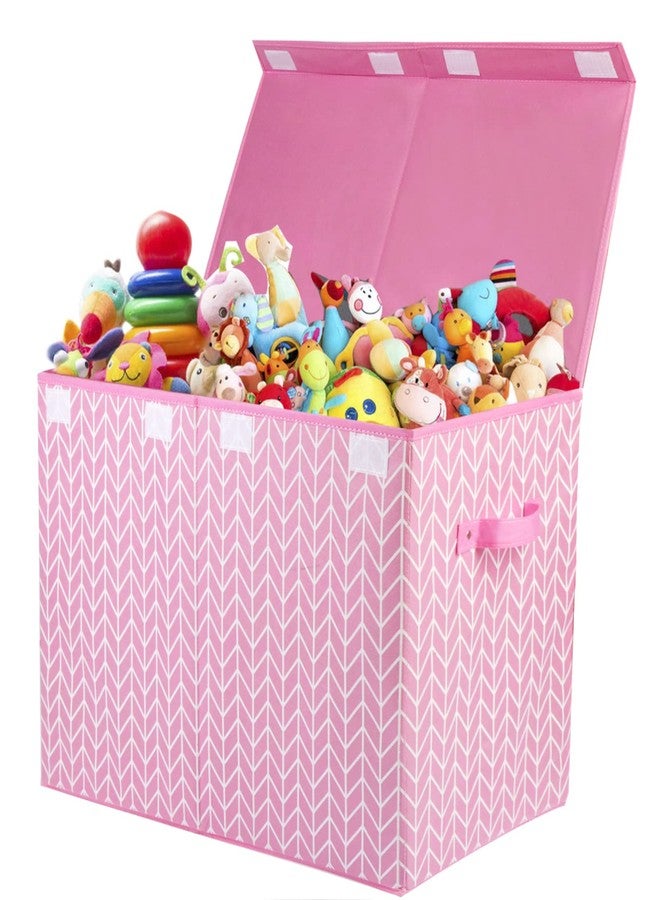 Mayniu Large Toy Storage Box Chest for Girls Kids, Sturdy Toy Box Bin Organizer Baskets with Lid for Living Room, Nursery, Closet, Bedroom, Playroom 25"x13" x16" (Pink) - Image 1