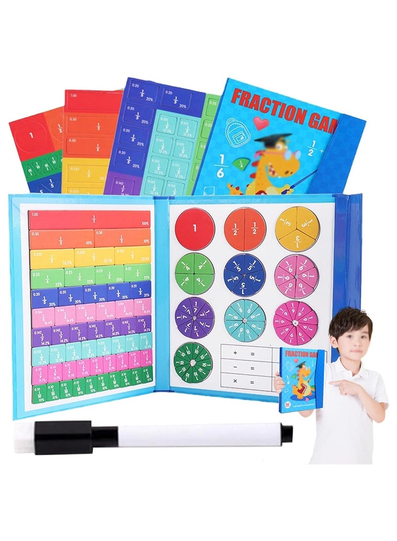 Soofam Magnetic Fraction Tiles & Fraction Circles, Magnetic Fraction Puzzle - Magnetic Score Disk Demonstrator, Fractions Manipulatives Learning Games for Elementary School, Early Math Skills (Blue) - Image 1