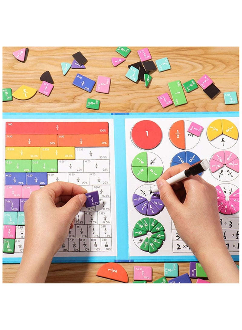 Soofam Magnetic Fraction Tiles & Fraction Circles, Magnetic Fraction Puzzle - Magnetic Score Disk Demonstrator, Fractions Manipulatives Learning Games for Elementary School, Early Math Skills (Blue) - Image 2