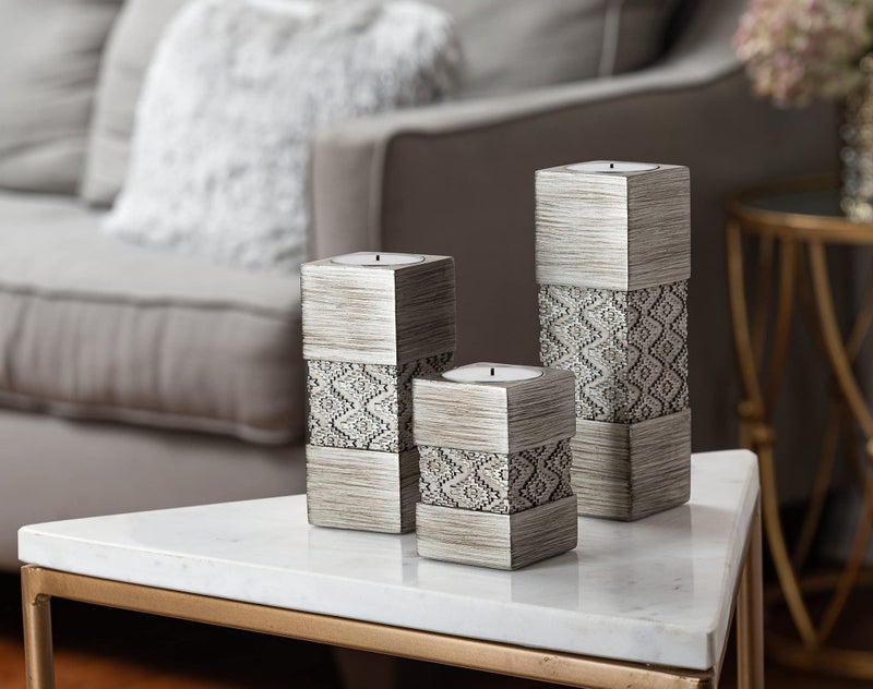 Creative Scents Dublin Silver Tealight Candle Holder Set of 3 - Centerpiece for Living Room and Dining Room Table Decor, Coffee Table Decor, Ideal for Fireplace, Entrance or Bathroom - Image 3