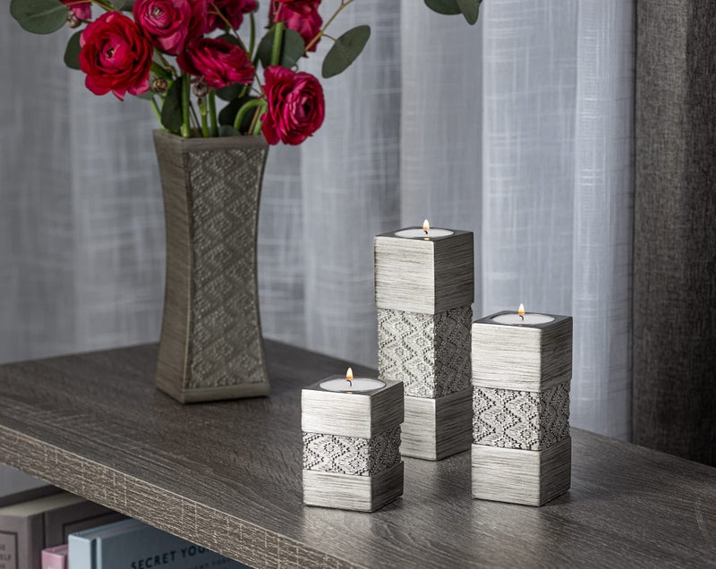 Creative Scents Dublin Silver Tealight Candle Holder Set of 3 - Centerpiece for Living Room and Dining Room Table Decor, Coffee Table Decor, Ideal for Fireplace, Entrance or Bathroom - Image 4