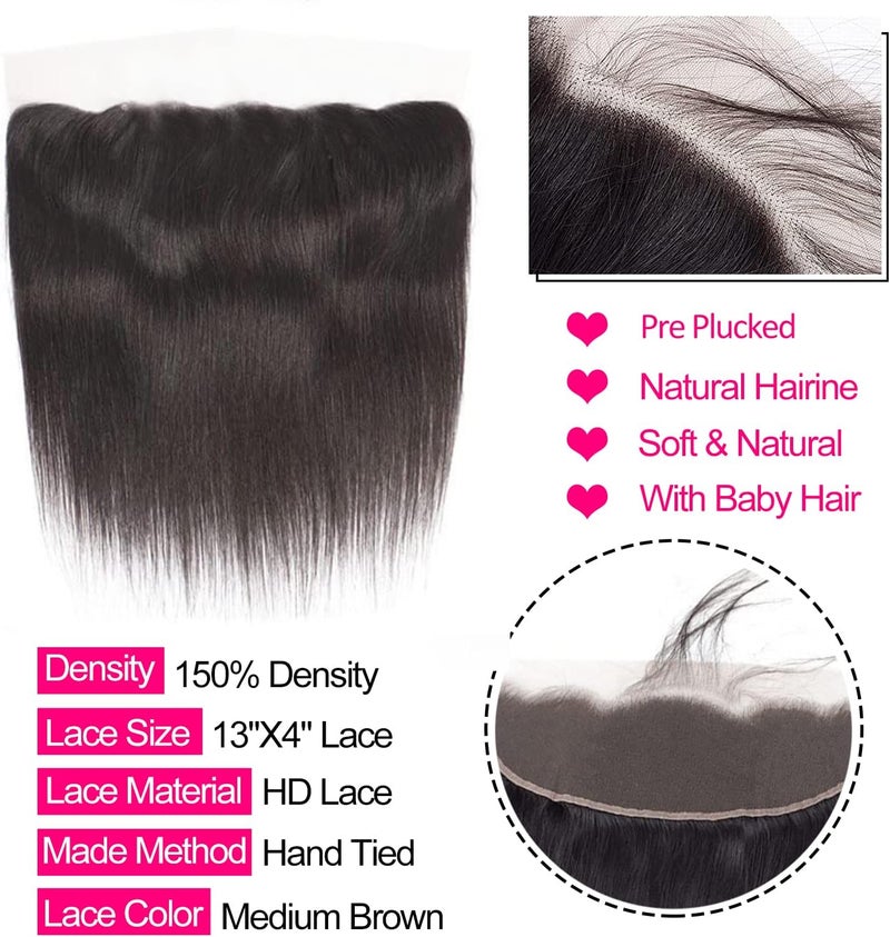 Selina Straight Lace Closure 13x4 Hd Lace Frontal Closure Transparent Lace Frontal Closure Brazilian Straight Human Hair Natural Black Hair Color（14Inch,13x4 Straight） - Image 3