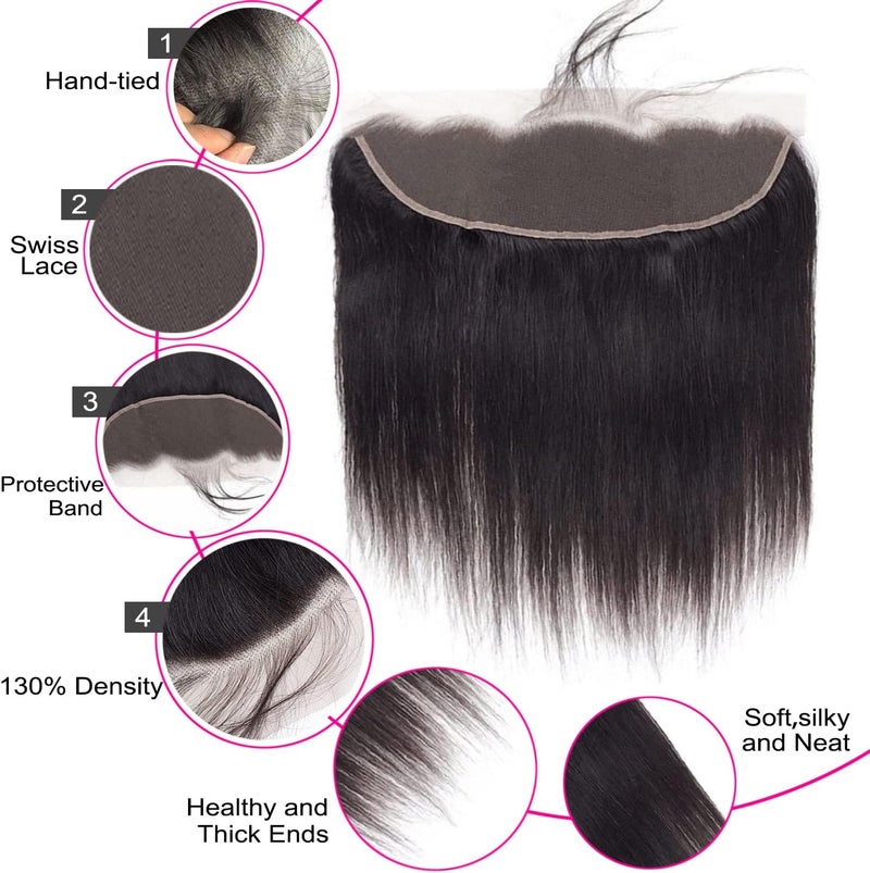 Selina Straight Lace Closure 13x4 Hd Lace Frontal Closure Transparent Lace Frontal Closure Brazilian Straight Human Hair Natural Black Hair Color（14Inch,13x4 Straight） - Image 2