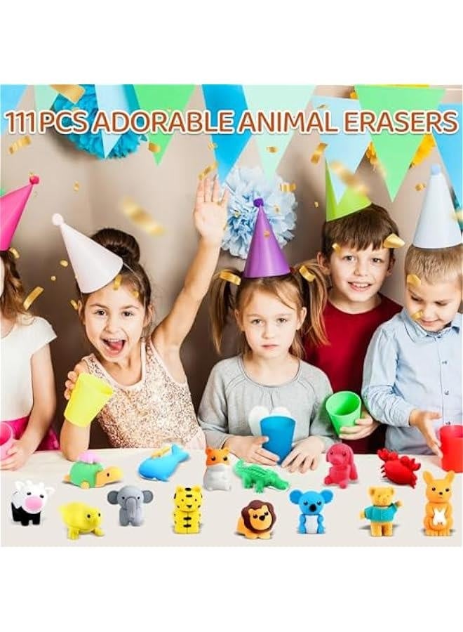 Generic 111Pcs Animal Erasers Desk Pets for Kids Animal Pencil Erasers Bulk Puzzle Erasers Toys Gifts for Classroom Prizes,Game Reward,Treasure Box, Egg Fillers,Goodie Bag Stuffer,Party Favors  - Image 2