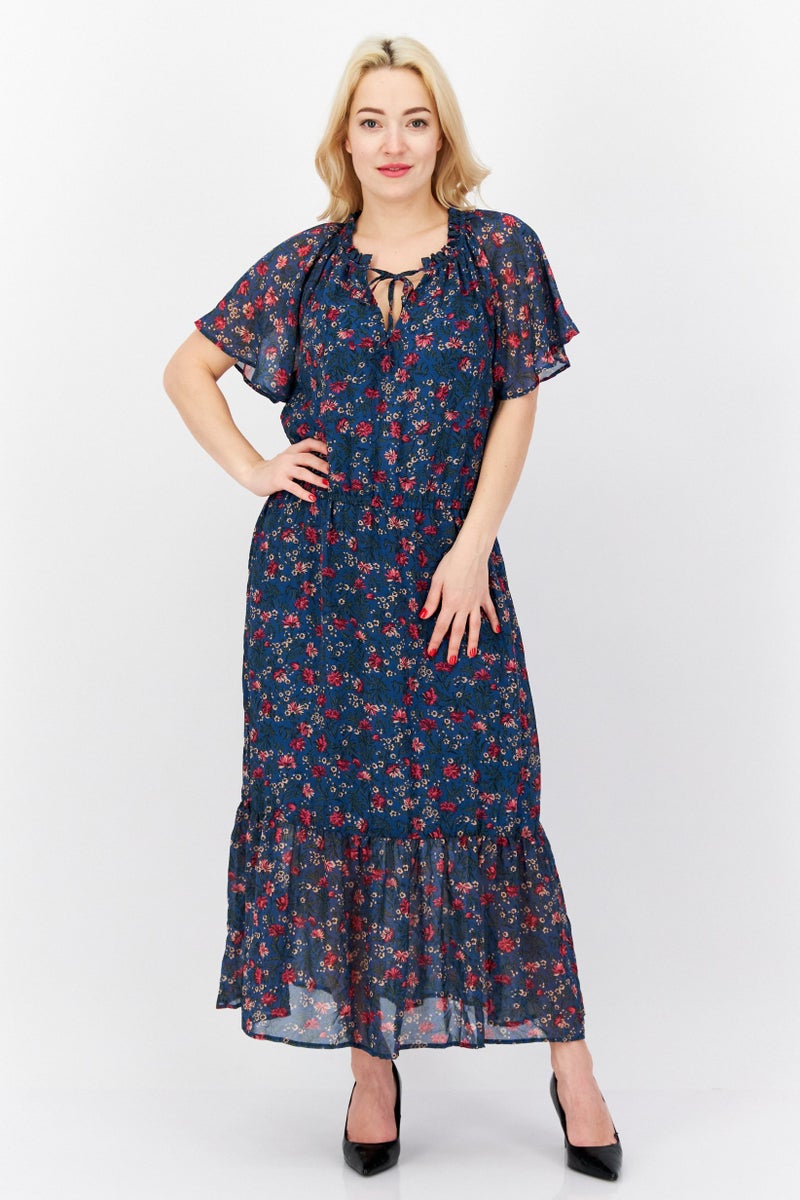 INC Women Floral Print Midi Dress, Blue Combo - Image 1