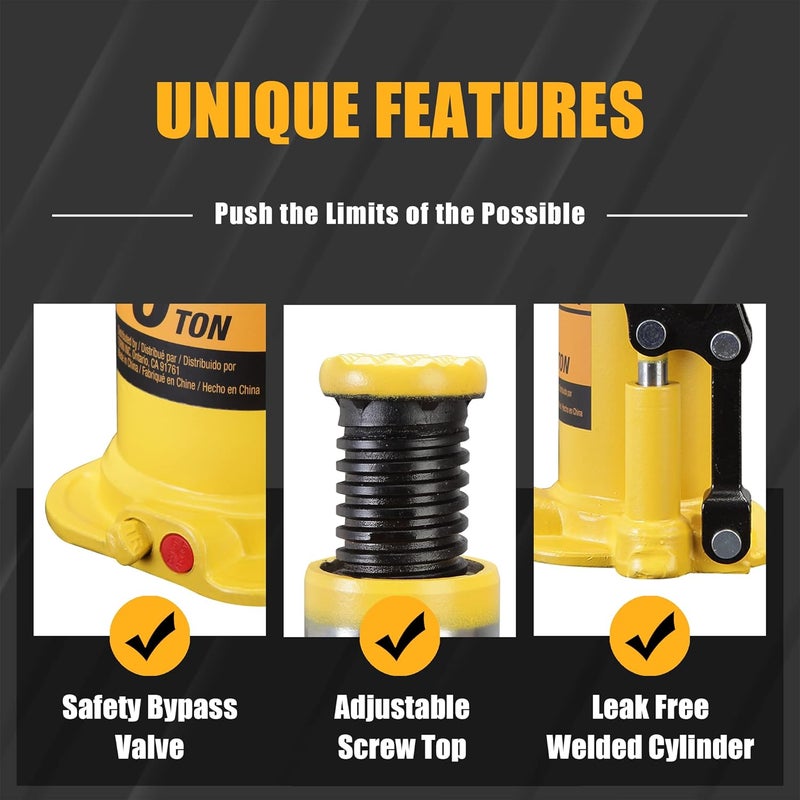 TORIN 6 Ton (12,000 LBs) Hydraulic Welded Bottle Jack,portable Jack with pump handle for cas,yellow,TH90604X - Image 3