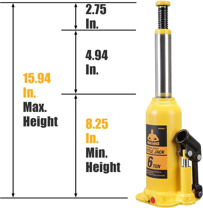 TORIN 6 Ton (12,000 LBs) Hydraulic Welded Bottle Jack,portable Jack with pump handle for cas,yellow,TH90604X - Image 2