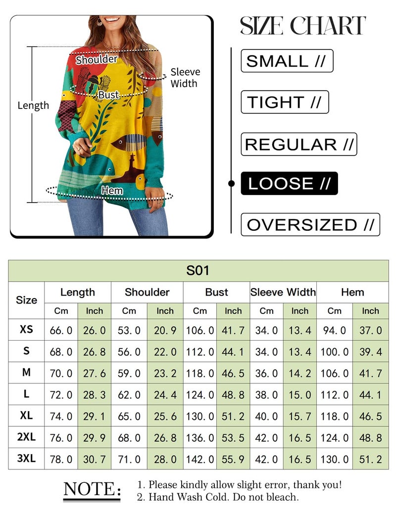 YESNO Women Christmas Sweater Graphic Printed Oversized Pullover Sweaters Casual Loose Knit Tops 3XL S01 CR19 - Image 5