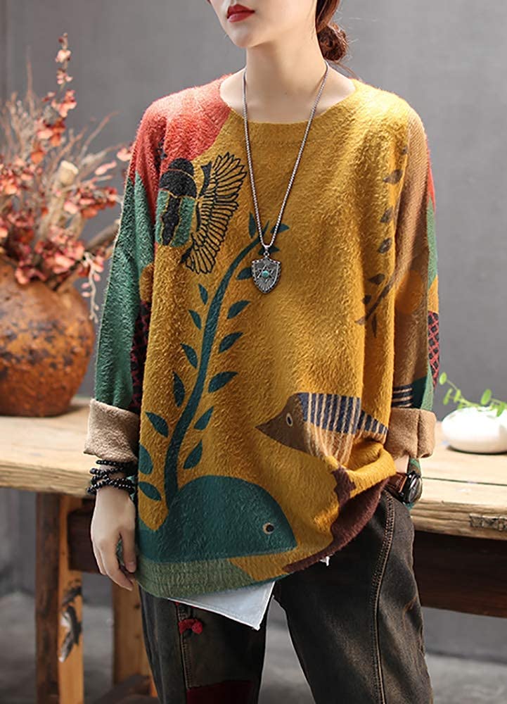 YESNO Women Christmas Sweater Graphic Printed Oversized Pullover Sweaters Casual Loose Knit Tops 3XL S01 CR19 - Image 2