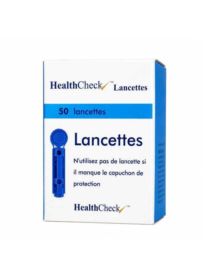Glucometer Round Blood Lancet 50 Pieces, Ultra Thin Needle with Tri-Bevel Tip, Blue - Image 1