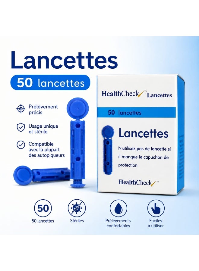 Glucometer Round Blood Lancet 50 Pieces, Ultra Thin Needle with Tri-Bevel Tip, Blue - Image 2