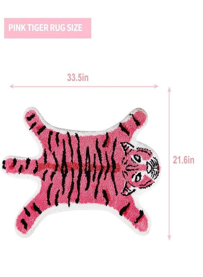 Seek4comfortable Tiger Shaped Rug Bath Mat Pink Tiger Bathroom Rug Non-Slip Door Mat Animals Printed Area Rug Carpet Small Home Decor Mat Playmat Bathroom Shower Rugs, 33.5x21.6inch - Image 4