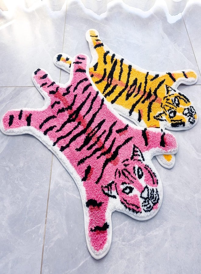 Seek4comfortable Tiger Shaped Rug Bath Mat Pink Tiger Bathroom Rug Non-Slip Door Mat Animals Printed Area Rug Carpet Small Home Decor Mat Playmat Bathroom Shower Rugs, 33.5x21.6inch - Image 2