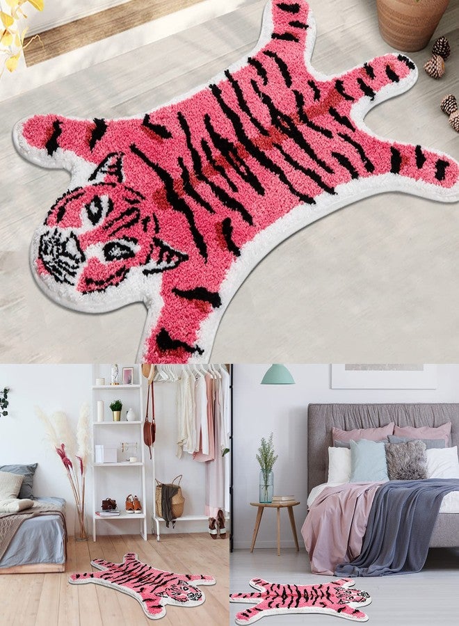 Seek4comfortable Tiger Shaped Rug Bath Mat Pink Tiger Bathroom Rug Non-Slip Door Mat Animals Printed Area Rug Carpet Small Home Decor Mat Playmat Bathroom Shower Rugs, 33.5x21.6inch - Image 5