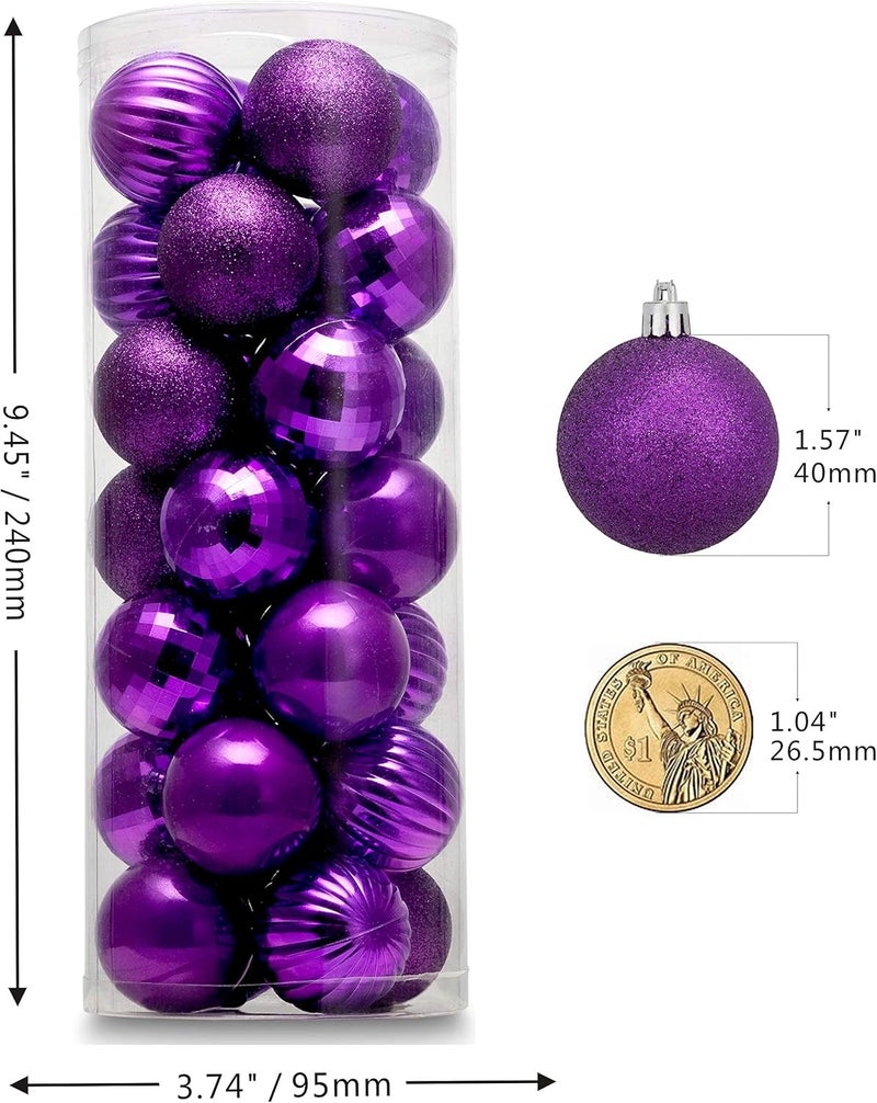 AUXO-FUN Small Size 28ct shatterproof Christmas Ball Ornaments in 4 Classic finishes for Christmas Tree Decoration (Purple, 1.57“ Mini Size) - Image 2