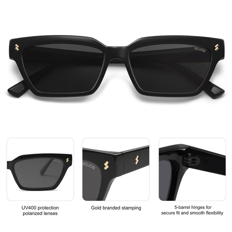 SOJOS Trendy Polarized Sunglasses Womens Men Retro Vintage 90s Cute Cat Eye Narrow Sun Glasses SJ2381 Black Frame Grey Lens - Image 4