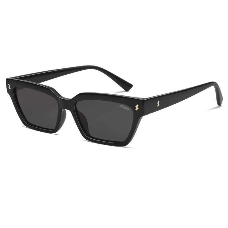 SOJOS Trendy Polarized Sunglasses Womens Men Retro Vintage 90s Cute Cat Eye Narrow Sun Glasses SJ2381 Black Frame Grey Lens - Image 1