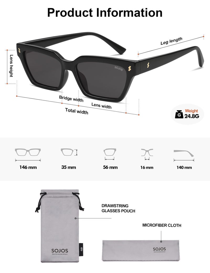 SOJOS Trendy Polarized Sunglasses Womens Men Retro Vintage 90s Cute Cat Eye Narrow Sun Glasses SJ2381 Black Frame Grey Lens - Image 5