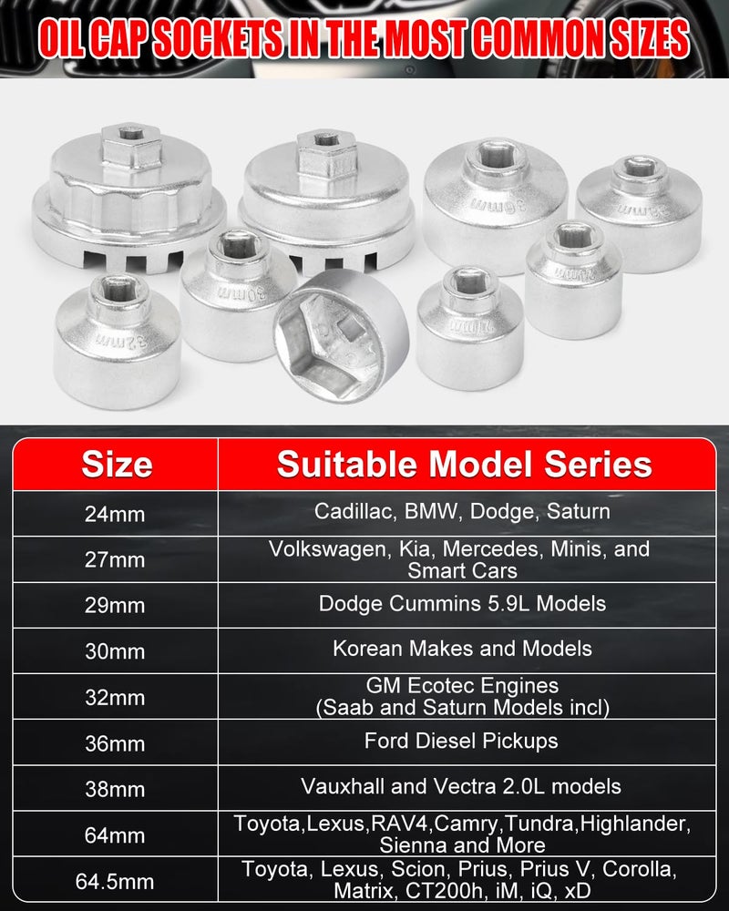 MOFEEZ Oil Filter Wrench Set, 10 Pieces Oil Filter Socket Set, 3/8" Drive Metric Oil Filter Cap Wrench Removal Tool Kit Compatible with Toyota VW BMW Mercedes - Image 3
