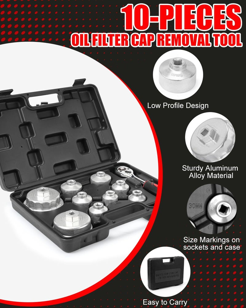 MOFEEZ Oil Filter Wrench Set, 10 Pieces Oil Filter Socket Set, 3/8" Drive Metric Oil Filter Cap Wrench Removal Tool Kit Compatible with Toyota VW BMW Mercedes - Image 4