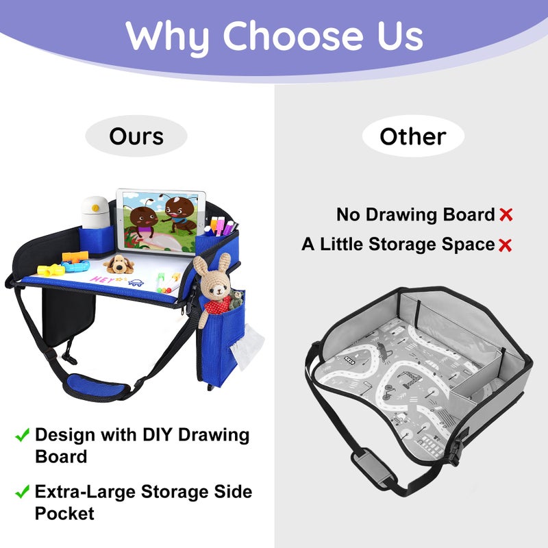 UTOLOVE Kids Travel Tray, Kids Travel Trays for Car Seat, Road Trip Essentials for Toddler, Carseat Lap Tray with Dry Erase Board & Storage Organizer for Road Trip Activities for Kid, Blue - Image 4