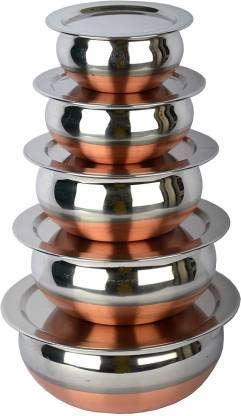 SVS ONLINE Solid Stainless Steel Copper Bottom HandipatilaSet with Lid 5 Pieces Serving Bowls with Lids Cookware Set Capacity 05 L08 L12 L15 L18 LSilver Copper - Image 3