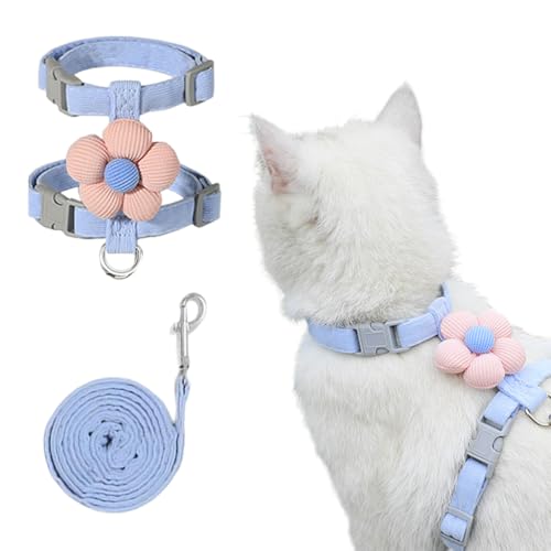 Qpets® Cat Harness with Leash, Cat Harness and Leash Set for Small Cats with Quick Release Buckle, Escape-Proof Cute Flower Pet Belt for Outdoor Walking & Travel (M, Chest 27-43cm, Neck 23-33cm) - Image 1