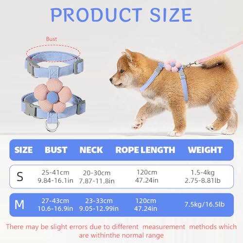 Qpets® Cat Harness with Leash, Cat Harness and Leash Set for Small Cats with Quick Release Buckle, Escape-Proof Cute Flower Pet Belt for Outdoor Walking & Travel (M, Chest 27-43cm, Neck 23-33cm) - Image 2