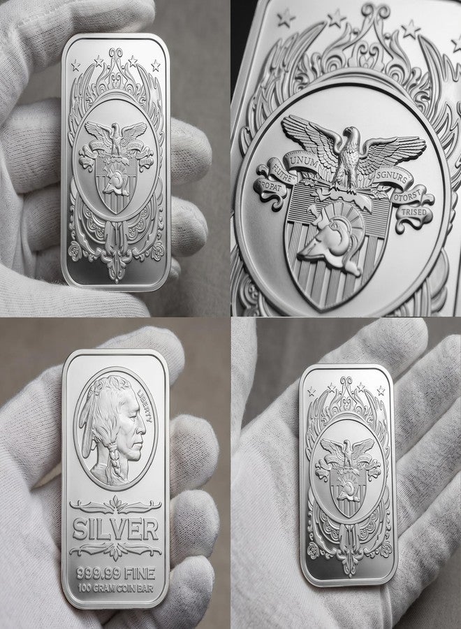 Flipster 100 Grams - American Indian Head & Eagle Shield Design | USA Fantasy Style Silver-Plated Coin Bar - Image 3