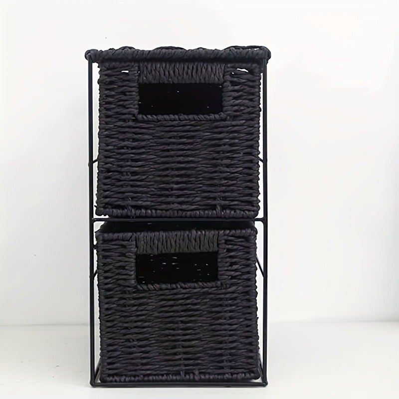 Paper Rope Storage Basket Woven Rectangular Organizer for Clutter Saving Space Snacks Clothes Storage Basket, Shelf Baskets - Image 1