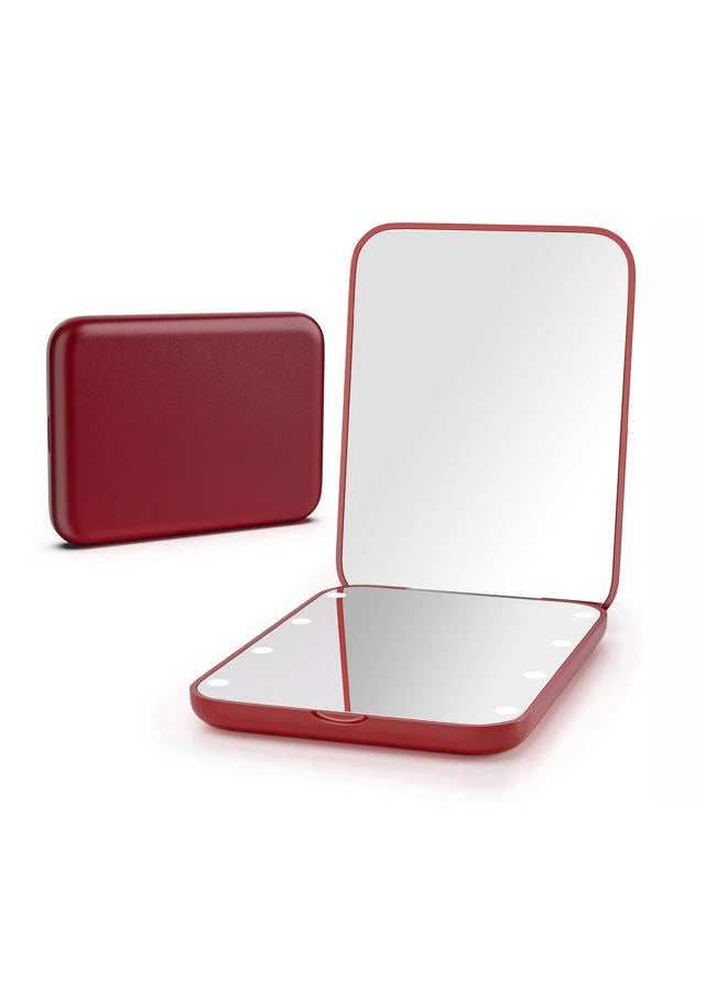 Kintion Pocket Mirror, 1X/3X Magnification LED Compact Travel Makeup Mirror with Light for Purse, 2-Sided, Portable, Folding, Handheld, Small Lighted Mirror for Gift, Wine Red - Image 1