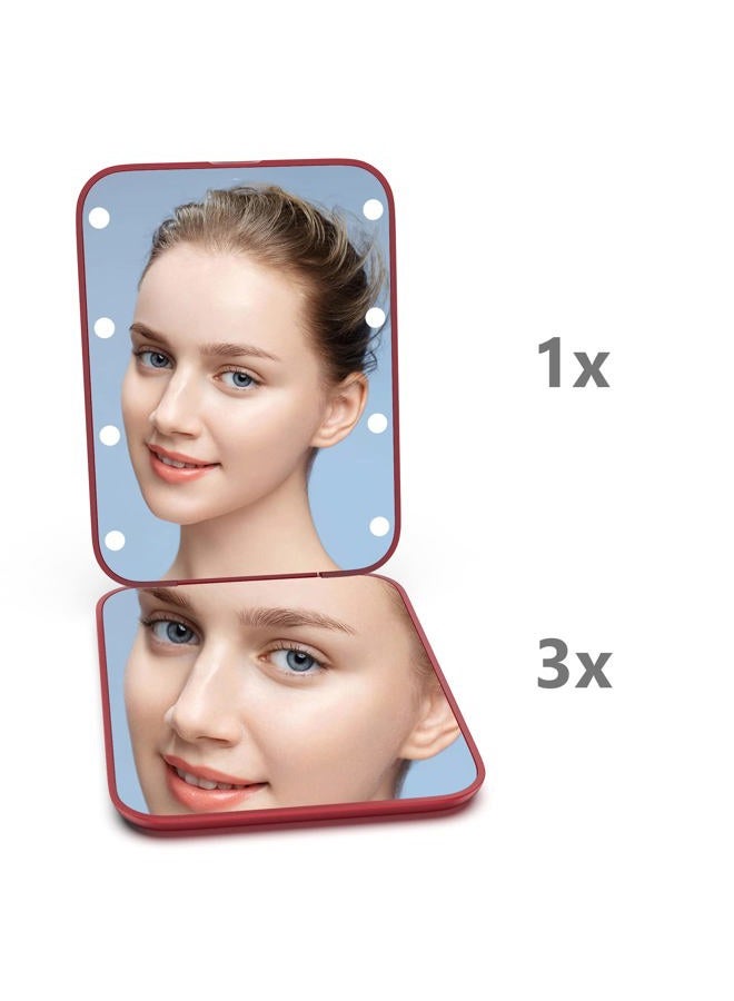 Kintion Pocket Mirror, 1X/3X Magnification LED Compact Travel Makeup Mirror with Light for Purse, 2-Sided, Portable, Folding, Handheld, Small Lighted Mirror for Gift, Wine Red - Image 5