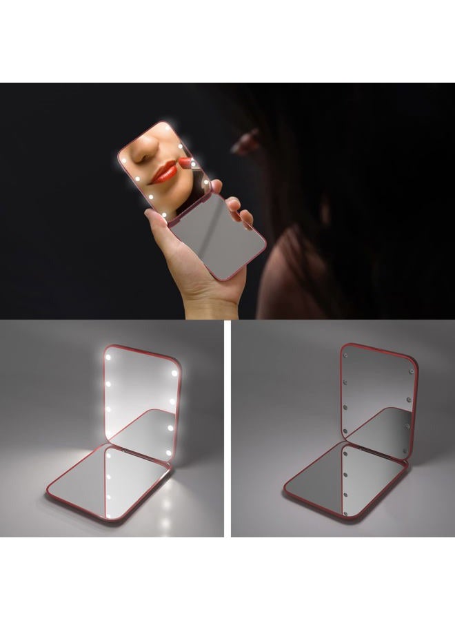 Kintion Pocket Mirror, 1X/3X Magnification LED Compact Travel Makeup Mirror with Light for Purse, 2-Sided, Portable, Folding, Handheld, Small Lighted Mirror for Gift, Wine Red - Image 2