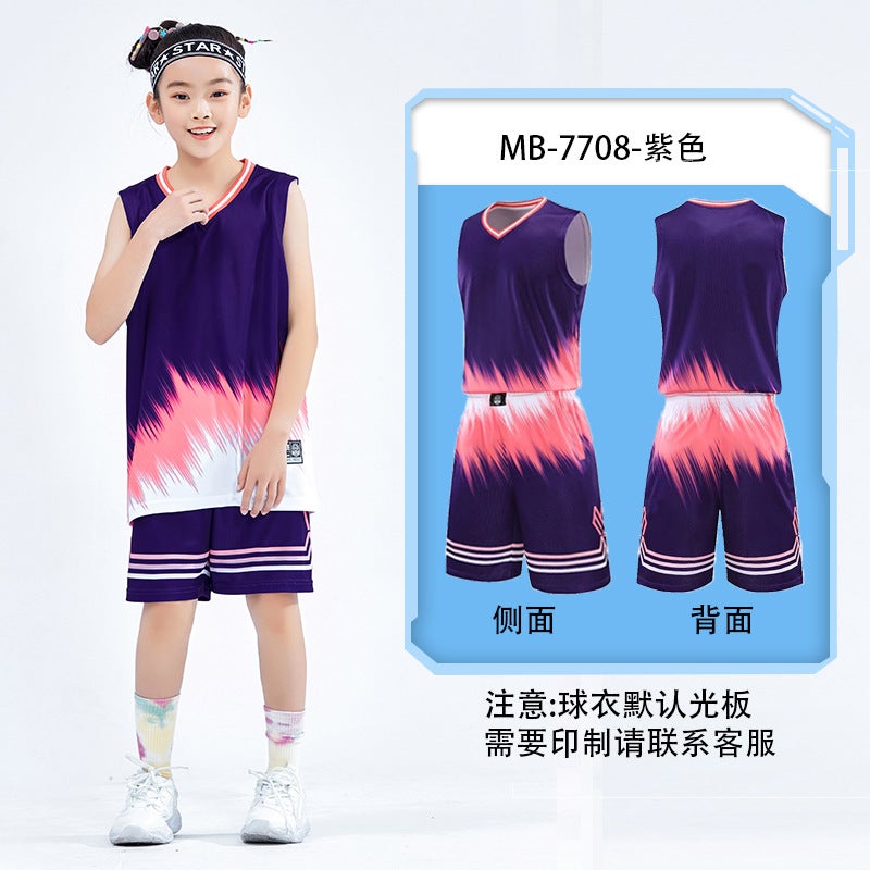 Generic Childrens basketball clothes boys suit quick-drying breathable competition training clothes girls summer competition clothes suit 7708 purple light board 