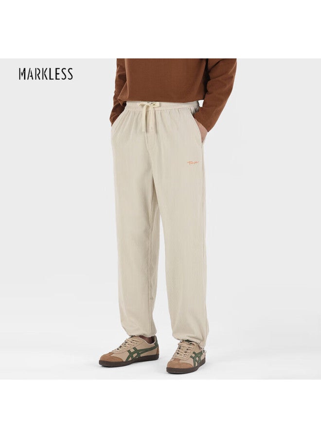 Markless Men's Casual Corduroy Straight Pants Autumn Winter Easy Care Long Trousers Clb3843m Beige XL - Image 1