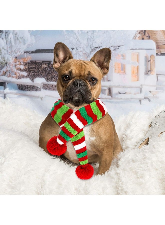 Blulu 2 Pieces Christmas Striped Knitted Dog Scarf Winter Dog Neck Warmer Costume Xmas Holiday Pet Bandana Cat Puppy Scarf Accessories - Image 2
