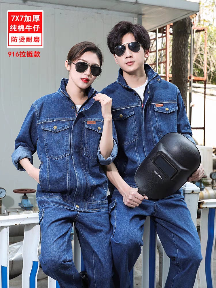 Denim Welder Overalls Suit Men'S Collar Anti-Scalding Thickened Welding Overalls Electrician'S Labor Protection Overalls - Image 4