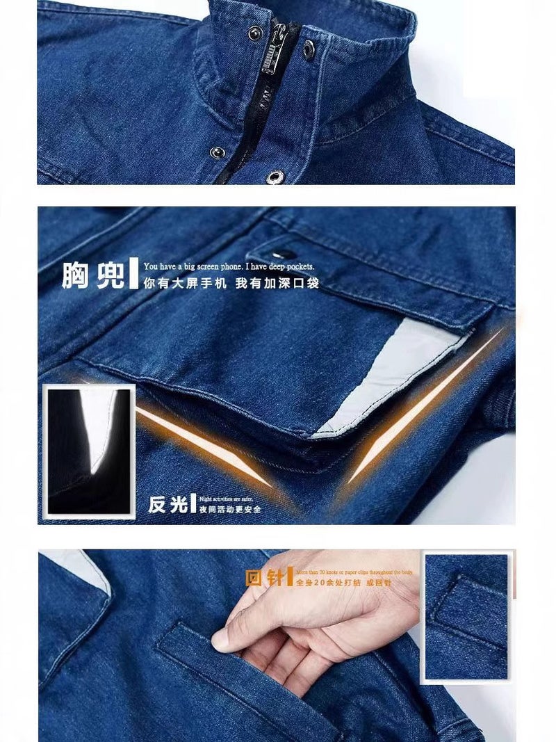Denim Welder Overalls Suit Men'S Collar Anti-Scalding Thickened Welding Overalls Electrician'S Labor Protection Overalls - Image 3