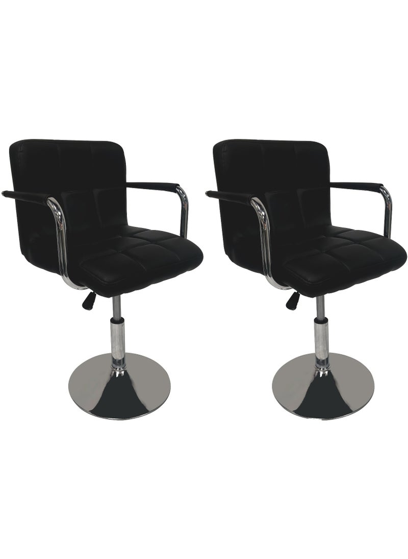MAPLE HOME DECORATION Asara Modern PU Leather Adjustable Swivel Bar Stools with Armrest, Counter Height Chairs for Kitchen Island, Home, Office, Salon, and Bistro – Chrome Base, Durable & Stylish(Black)  - Image 1