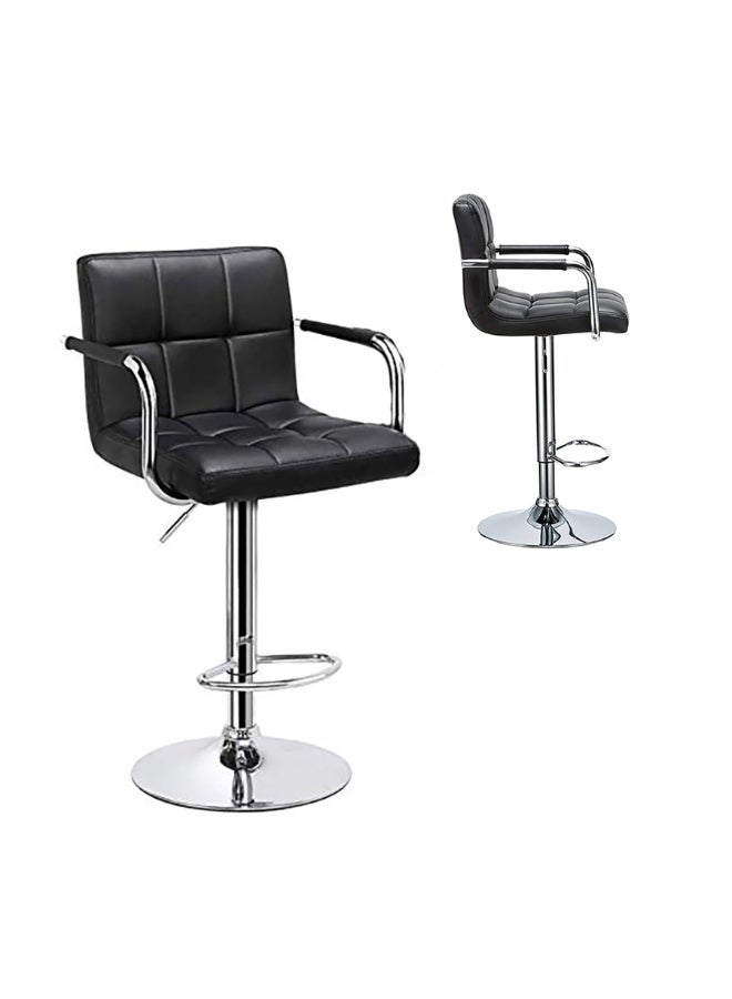ميبل لديكور المنزل Asara Modern PU Leather Adjustable Swivel Bar Stools with Armrest, Counter Height Chairs for Kitchen Island, Home, Office, Salon, and Bistro – Chrome Base, Durable & Stylish(Black)  - Image 1