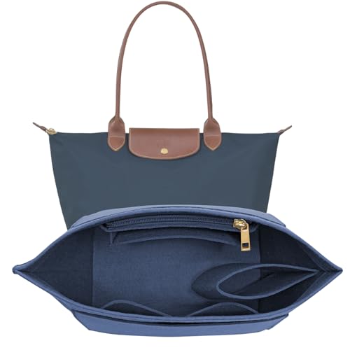 LOUKAYCCI Felt Purse Organizer Insert for Longchamp Le Pliage L Handbag Insert (Dark Blue, Large) - Image 1