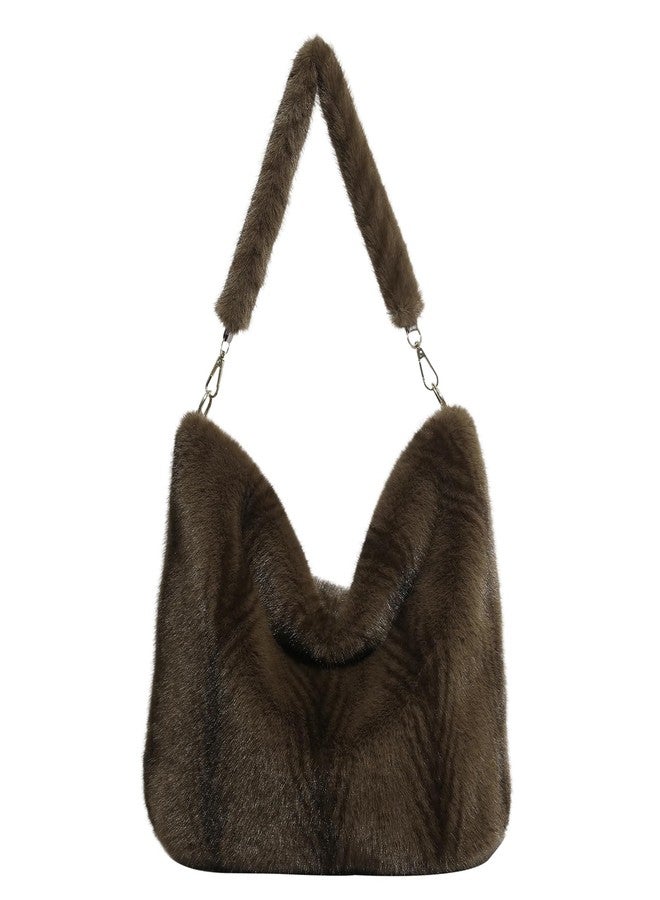 Extolove Fluffy Tote Bag Winter Fuzzy Purses for Women Faux Fur Purse Soft Furry Handbag Plush Crossbody Bags (Brown) - Image 1