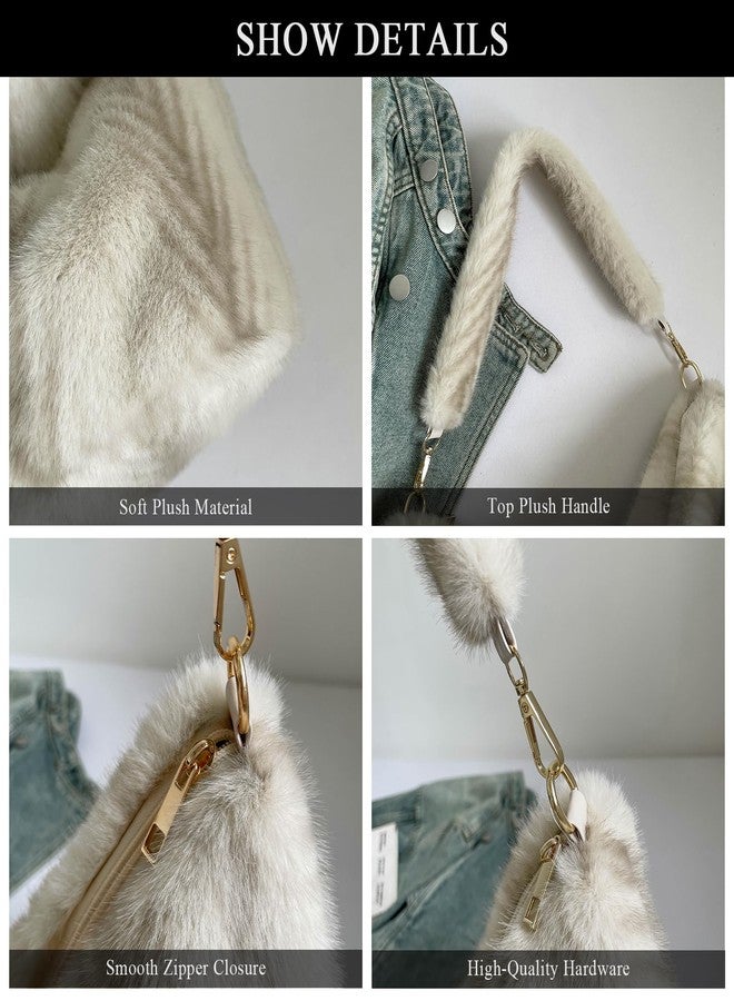 Extolove Fluffy Tote Bag Winter Fuzzy Purses for Women Faux Fur Purse Soft Furry Handbag Plush Crossbody Bags (Brown) - Image 5