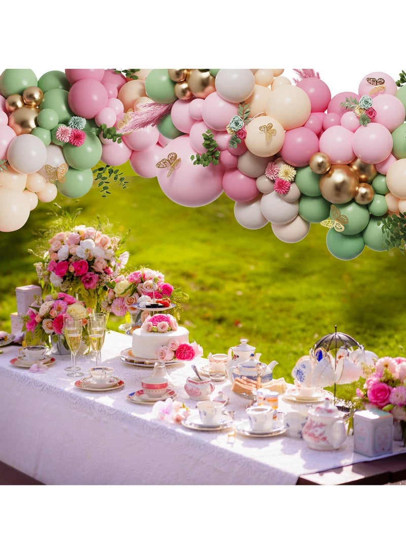 Sage Green And Pink Balloon Arch Kit With Shiny Gold Butterfly Stickers,177Pcs Pastel Green Blush Gold Balloon Garland For Spring Tea Party Decoration Wedding Bridal Baby Shower Fairy Balloon Arch - Image 4