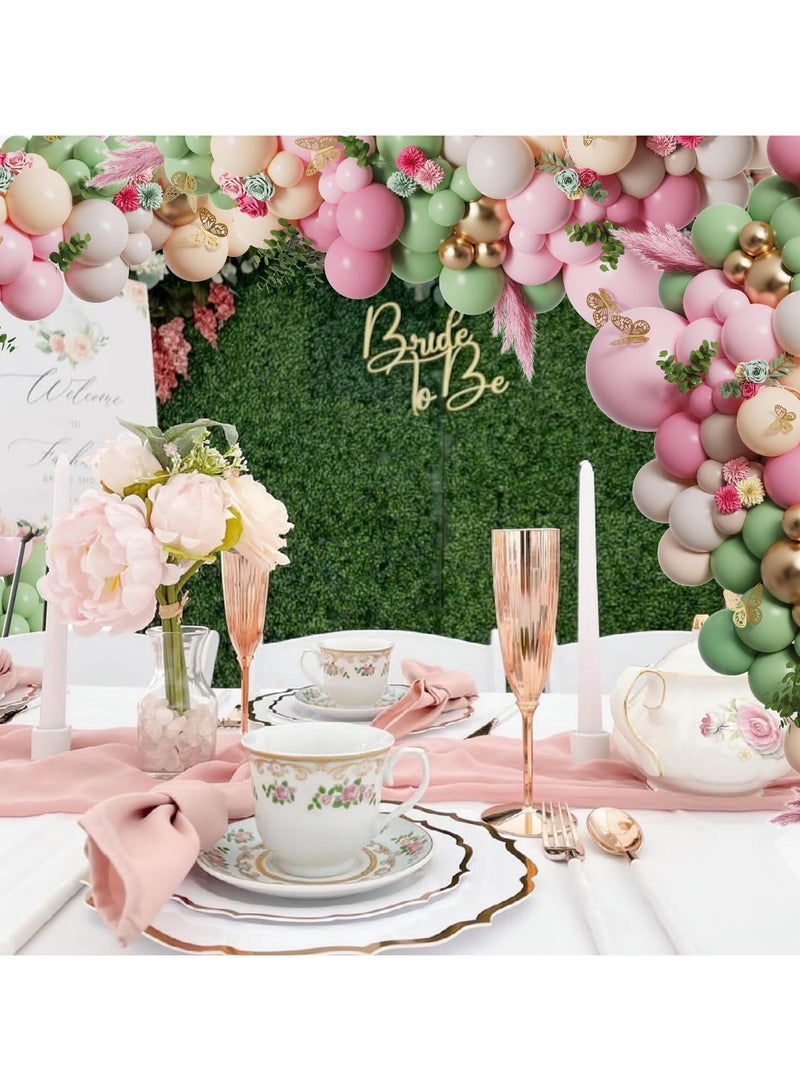 Sage Green And Pink Balloon Arch Kit With Shiny Gold Butterfly Stickers,177Pcs Pastel Green Blush Gold Balloon Garland For Spring Tea Party Decoration Wedding Bridal Baby Shower Fairy Balloon Arch - Image 5