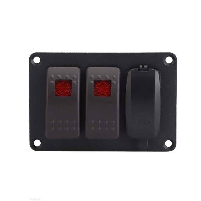 Motorcycle ATV Dual Rocker Switch Panel with 4.8A USB Car Charger, IP66 LED Switch Panel for 12V 24V Vehicles Including 45 Pattern Stickers (Red) - Image 5