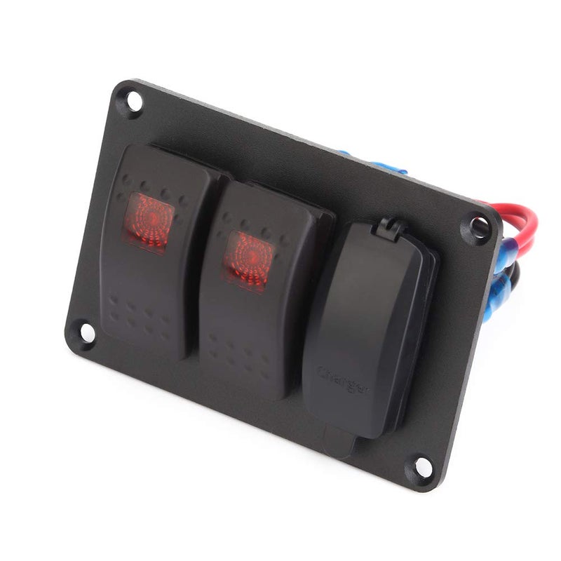 Motorcycle ATV Dual Rocker Switch Panel with 4.8A USB Car Charger, IP66 LED Switch Panel for 12V 24V Vehicles Including 45 Pattern Stickers (Red) - Image 3